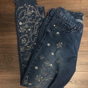 Vintage America Embroidered Dark Blue Floral Jeans